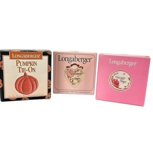 Vtg Longaberger Basket Ceramic Tie Ons Lot of 3 Pumpkin‎ Horizon of Hope Floral